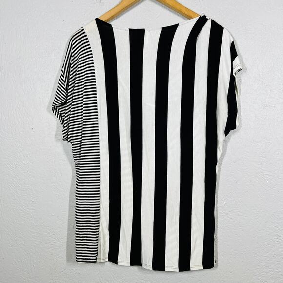 Ella Moss Scoop Neck Draped Tunic Top Jersey Stripe Black White - M - Picture 4 of 4